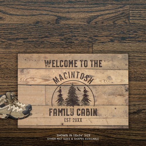 Family Cabin Rustic Wood Family Name Doormat