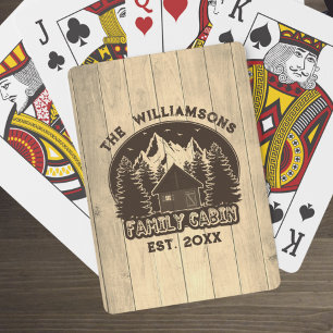 Family Cabin Rustic Wood Forest trees Custom Name Poker Cards