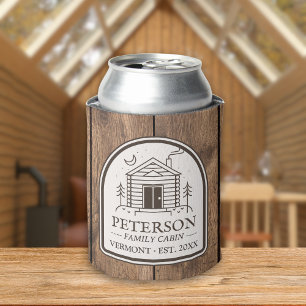 Family Cabin Rustic Wood Personalized Decor Can Cooler