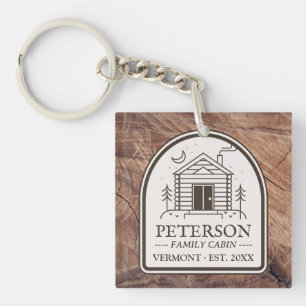 Family Cabin Rustic Wood Personalized Decor Keychain