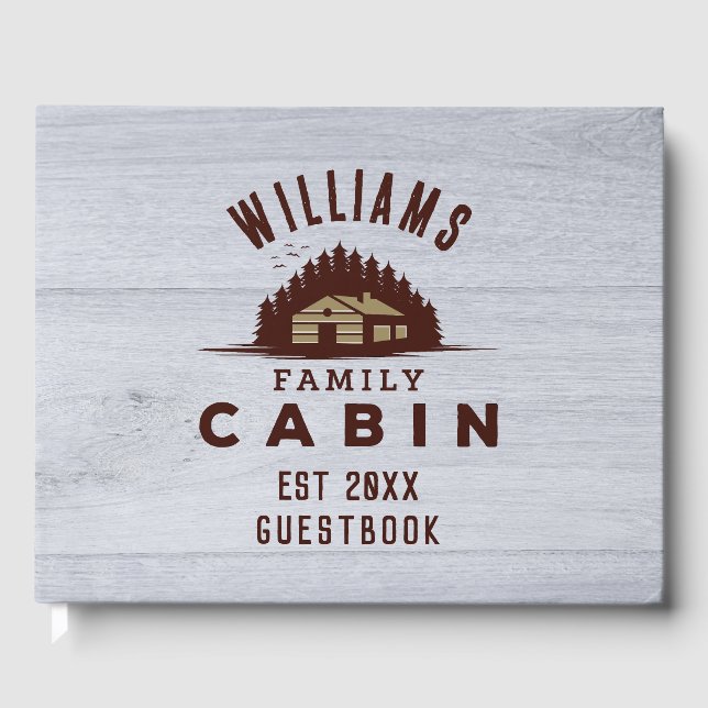 Family Cabin Rustic Wood Personalized  Guest Book (Front)