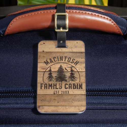 Family Cabin Rustic Wood Personalized Luggage Tag