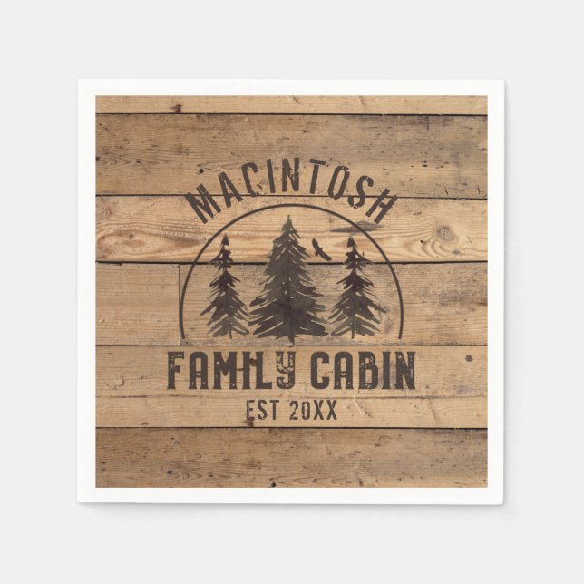 Family Cabin Rustic Wood Personalized Napkins (Front)
