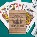 Family Cabin Rustic Wood Personalized Playing Cards<br><div class="desc">Rustic personalized family cabin playing cards featuring a scenic landscape drawing of trees against a brown wood plank background personalized with NAME FAMILY CABIN and Established Year. ASSISTANCE: For help with design modification or personalization, color change, resizing or transferring the design to another product, contact the designer BEFORE ORDERING via...</div>