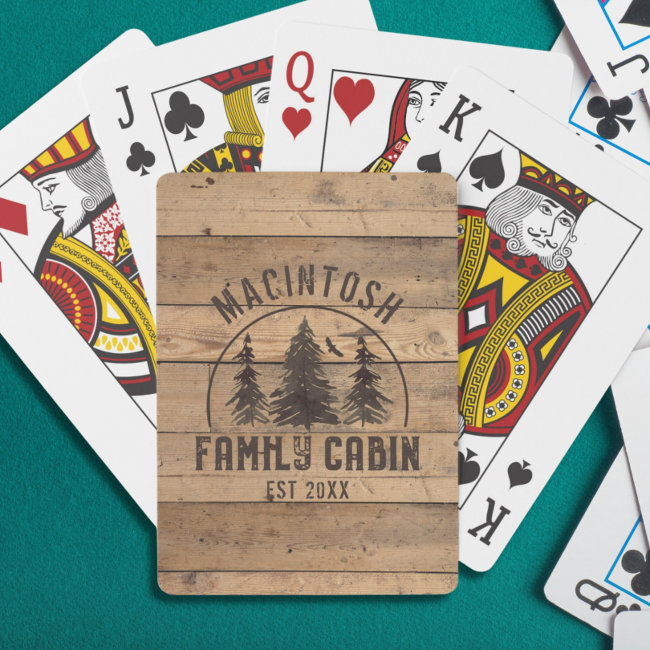 Family Cabin Rustic Wood Personalized Playing Cards