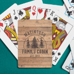 Family Cabin Rustic Wood Personalized Poker Cards<br><div class="desc">Rustic personalized family cabin playing cards featuring a scenic landscape drawing of trees against a brown wood plank background personalized with NAME FAMILY CABIN and Established Year. ASSISTANCE: For help with design modification or personalization, color change, resizing or transferring the design to another product, contact the designer BEFORE ORDERING via...</div>