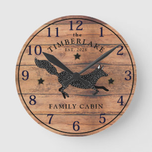 Family Cabin Rustic Wood Personalized Wall Clock