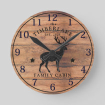 Family Cabin Rustic Wood Personalized Wall Clock