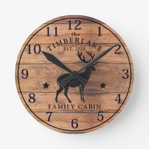 Family Cabin Rustic Wood Personalized Wall Clock