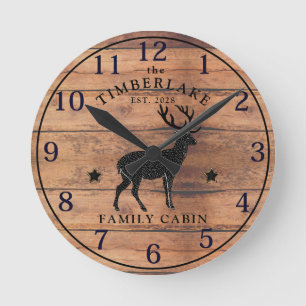 Family Cabin Rustic Wood Personalized Wall Clock