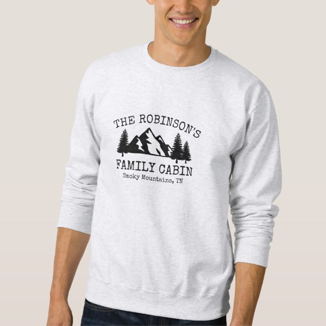 Family Cabin Trees Mountains Silhouette Design Sweatshirt (Front)