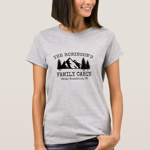 Family Cabin Trees Mountains Silhouette Design T_Shirt