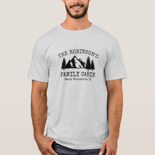 Family Cabin Trees Mountains Silhouette Design T-Shirt