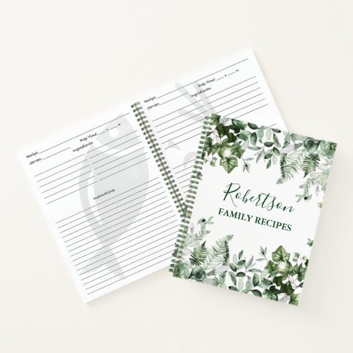 Family Cabin Watercolor Ivy Sage Ferns Recipe Notebook