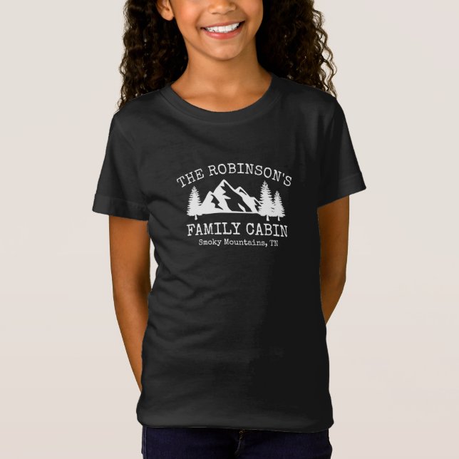 Family Cabin White Rustic Trees Mountains Design T-Shirt (Front)