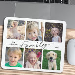 Family Calligraphy 6 Photo Collage Mouse Pad<br><div class="desc">This simple mouse pad offers 6 photos for you to add your favorite pictures of family members. Modern handwriting style calligraphy reads: "Family" Custom text allows you to add your family name and year.</div>