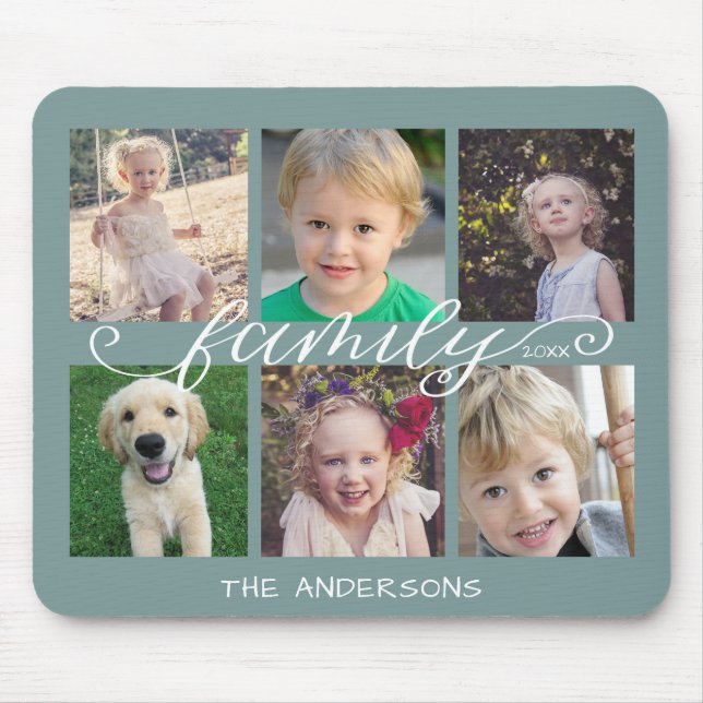 Family Calligraphy | 6 Photo Collage Mouse Pad (Front)