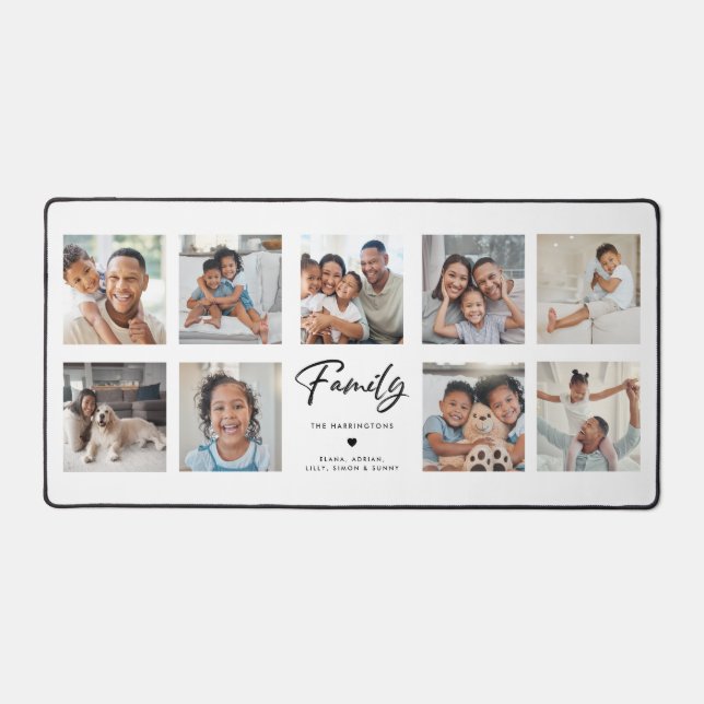 Family Calligraphy | 9 Photo Collage Personalized  Desk Mat (Front)