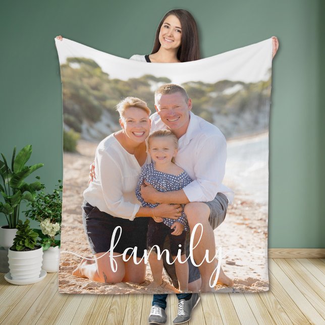 Family Calligraphy Photo Fleece Blanket (Creator Uploaded)