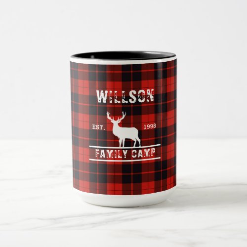 Family camp Scottish plaid tartan red black  Mug