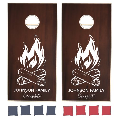 Family Camping Campfire Campsite Family Name Cornh Cornhole Set