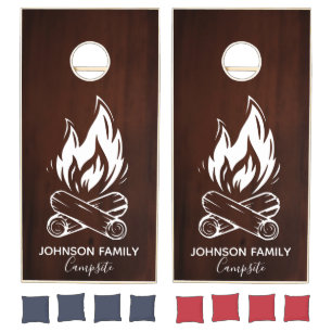 Family Camping Campfire Campsite Family Name Cornhole Set