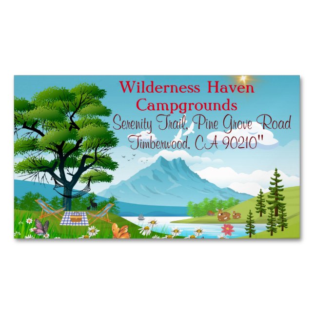 Family Camping Summer Adventure Nature-Inspired Business Card Magnet (Front)