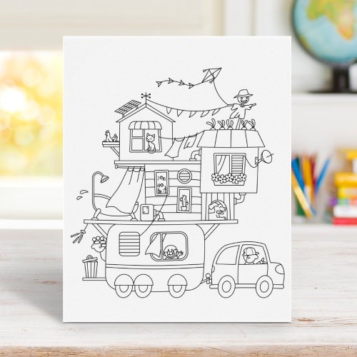 Family Camping Trailer Coloring Page Poster