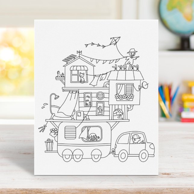 Family Camping Trailer Coloring Page Poster (Creator Uploaded)