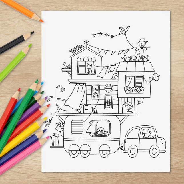 Family Camping Trailer Coloring Page Rubber Stamp (Creator Uploaded)