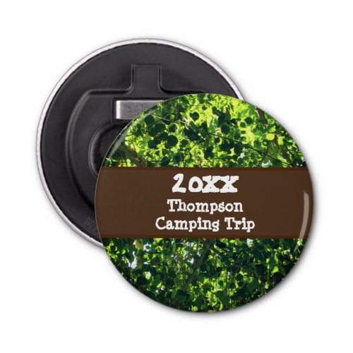 Family Camping Trip Green Leaf Reunion Keepsake Bottle Opener