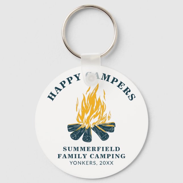 Family Camping Trip Happy RV Campers Novelty Keychain (Front)