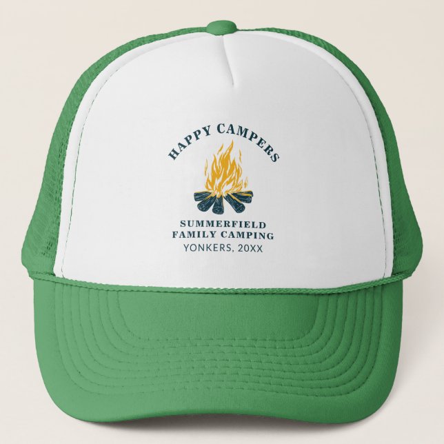 Family Camping Trip Matching Happy Campers Novelty Trucker Hat (Front)