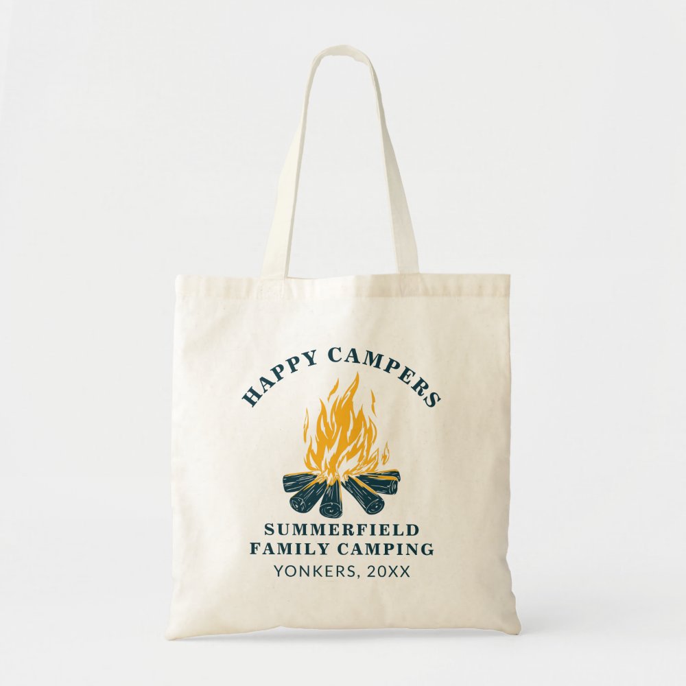 Family Camping Trip Matching RV Happy Campers Custom Name Canvas Tote Bag