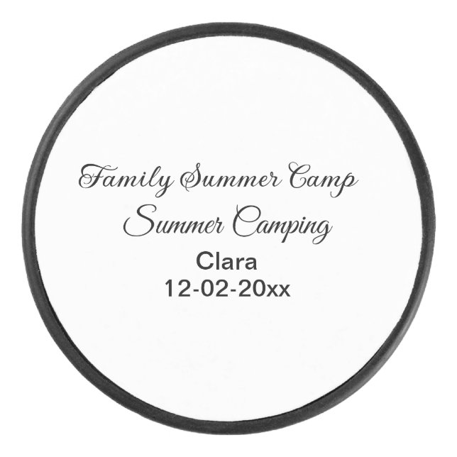 Family camping vacation custom add name dateSummer Hockey Puck (Front)