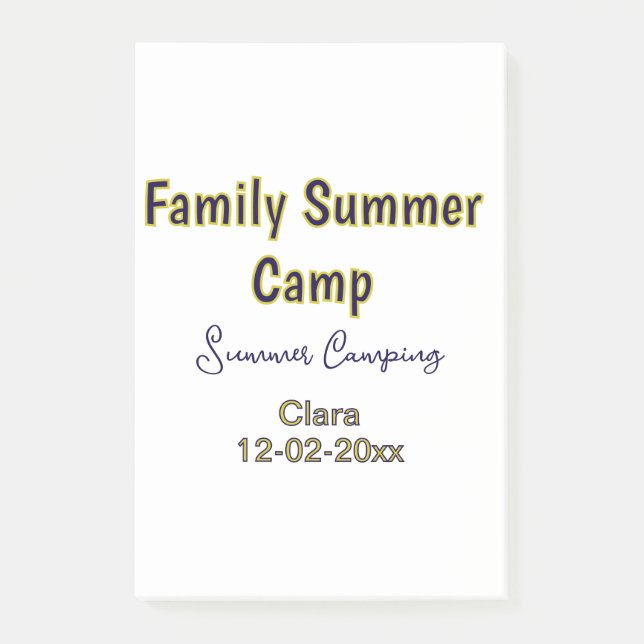 Family camping vacation custom add name dateSummer Post-it Notes (Front)