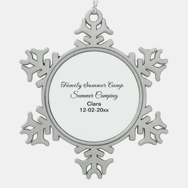 Family camping vacation custom add name dateSummer Snowflake Pewter Christmas Ornament (Front)