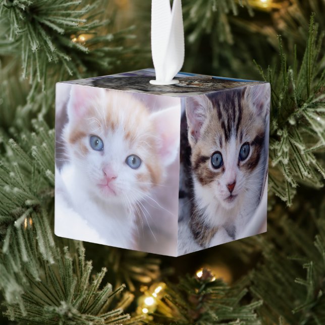 Family Cat Photos Cube Ornament (Tree)