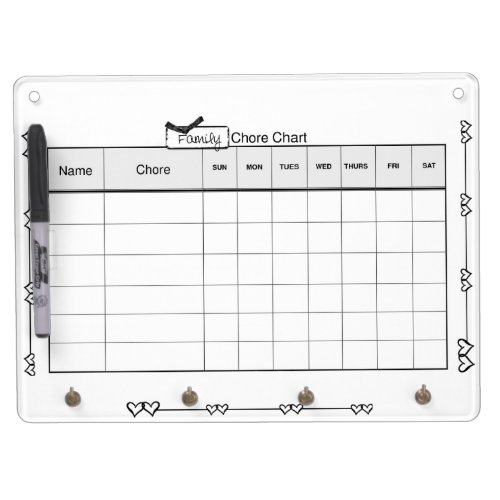 Family Chore Chart Black  White Hearts Dry_erase Dry Erase Board With Keychain Holder