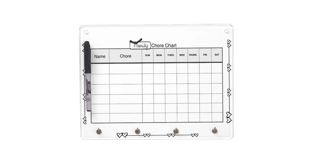 Family Chore Chart Black & White Hearts Dry-erase Dry Erase Board With ...