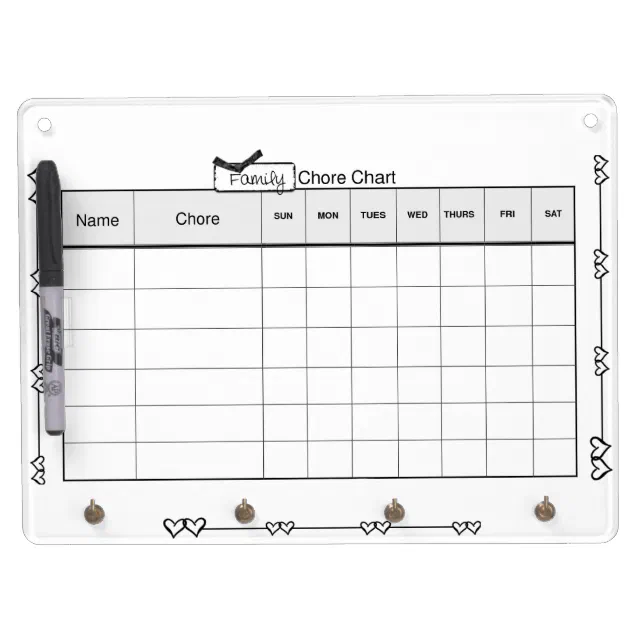 Family Chore Chart Black & White Hearts Dry-erase Dry Erase Board With ...