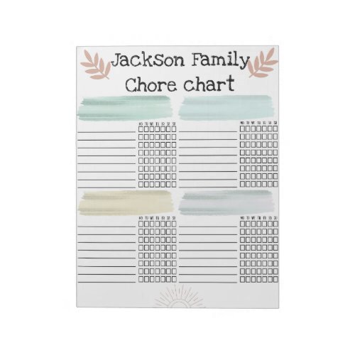 Family Chore chart tear off weekly Notepad