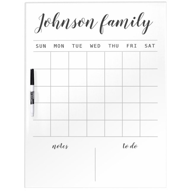 family chores wall calendar planner to do custom dry erase board (Front)