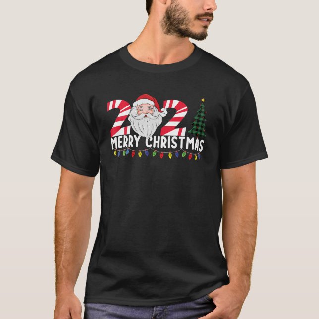 Family Christmas 2021 Tree Plaid Funny Christmas T-Shirt (Front)