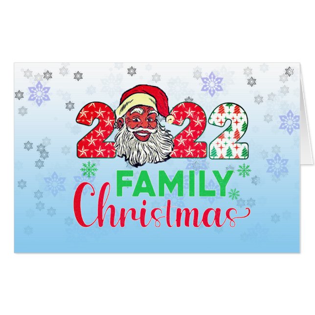 Family Christmas 2022, Black Santa Card (Front Horizontal)