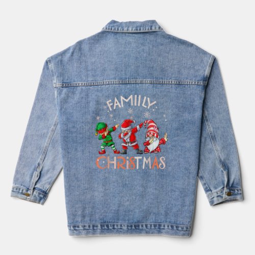 family christmas 2023 dabbing santa gnome elf  denim jacket