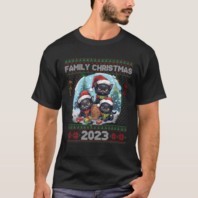 Family Christmas 2023 Sweater Ugly Black Cat Santa (Front)