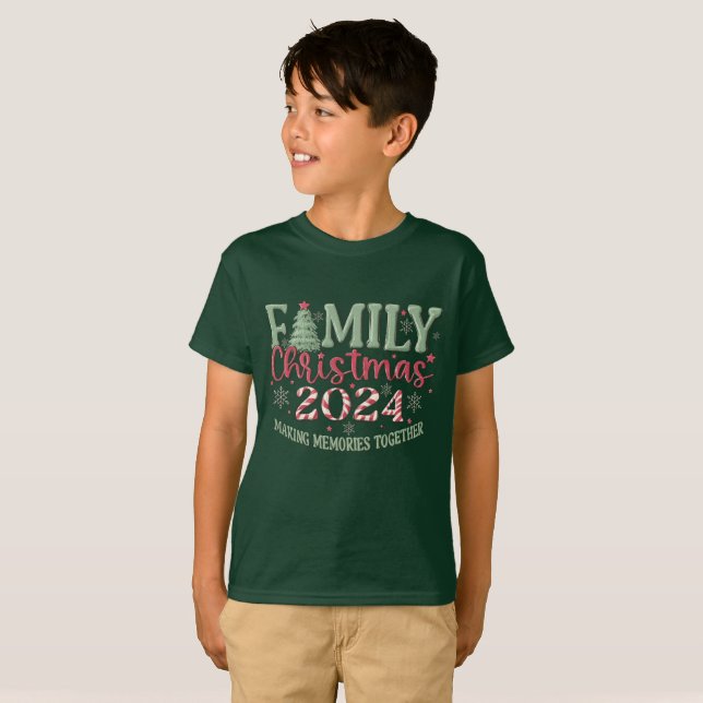Family Christmas 2024 Boy Forest Green T-Shirt (Front Full)