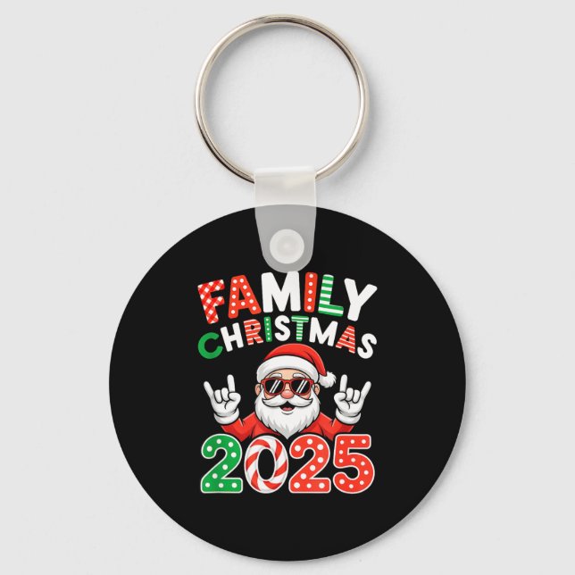 Family Christmas 2025 Rocker Santa Sungles Matchin Keychain (Front)