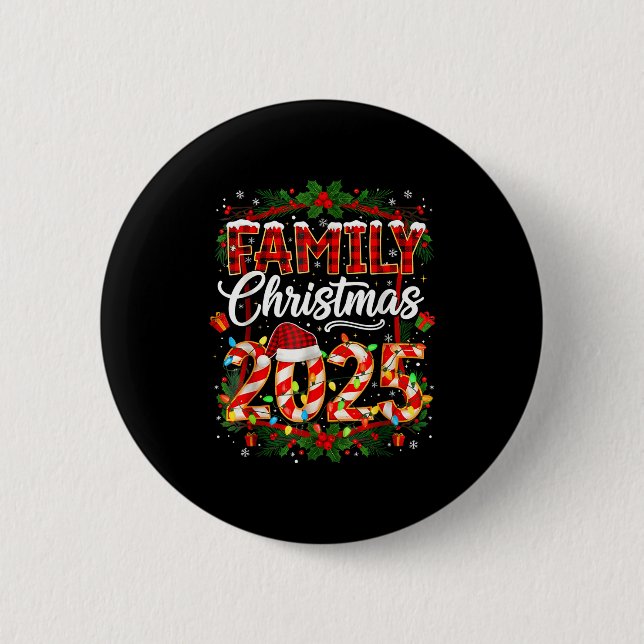 Family Christmas 2025 Xmas Lights Santa Pajamas Ho Button (Front)